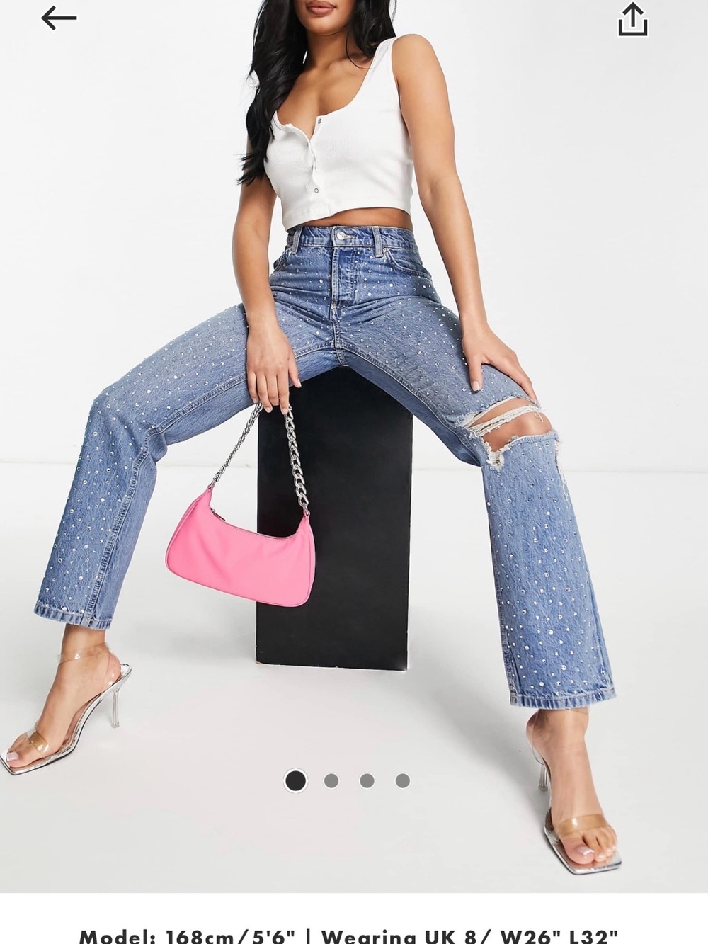 ASOS Blue Rhinestone-Studded Straight Leg Jeans